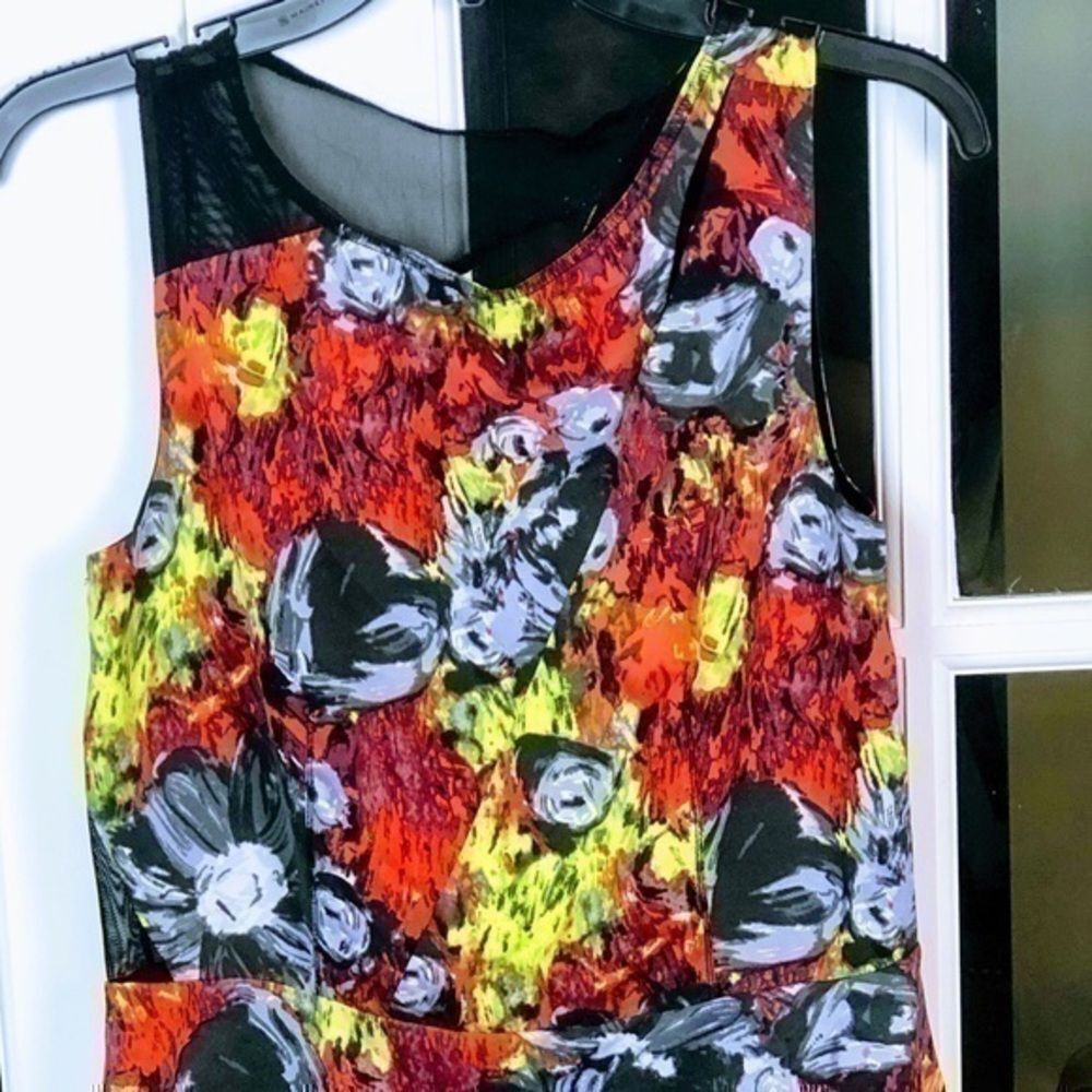 Red, grey, black & yellow Rachel Roy floral dress